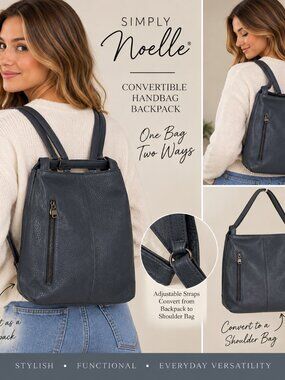 NWT Simply Noelle Slate Blue Convertible Handbag Backpack Purse Sample Bag